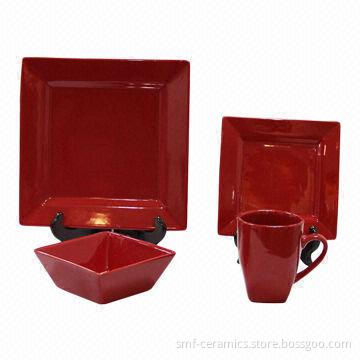 16-piece Square-shaped Ceramic Dinner Set, Various Glazes are Available